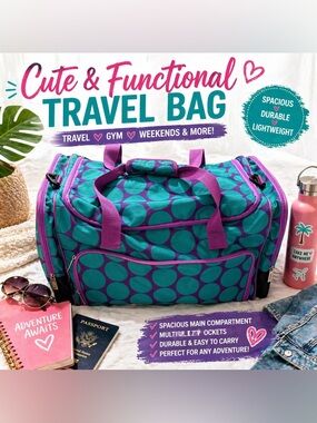 Wildkin Duffel Bag Purple Teal Polka Dot Travel Gym Overnight